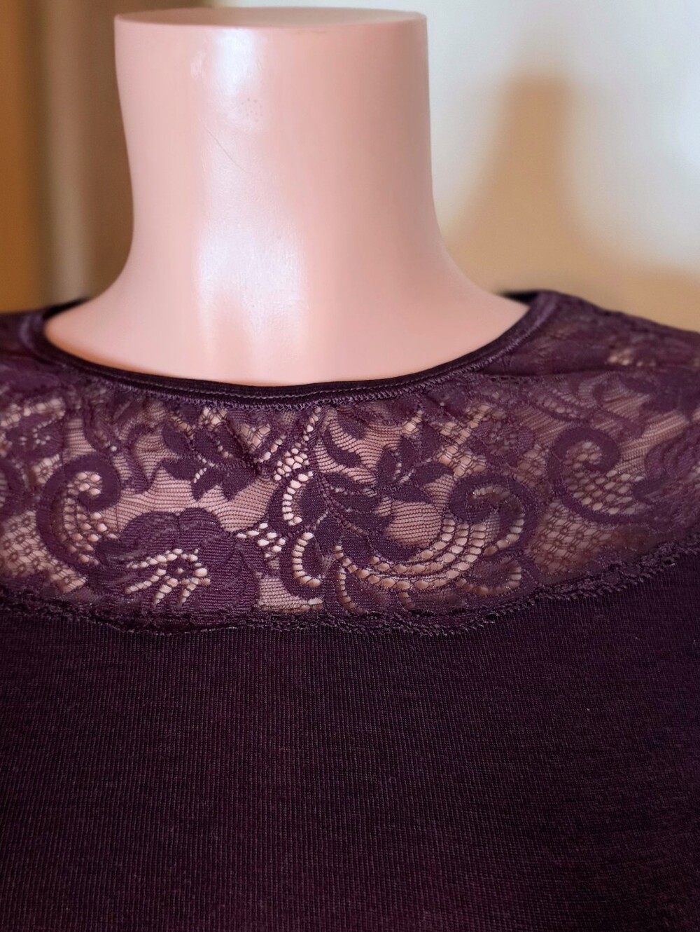 NWOT Ragno Wool Lace-Trim Long Sleeve Top in Plum Large - Picture 4 of 6
